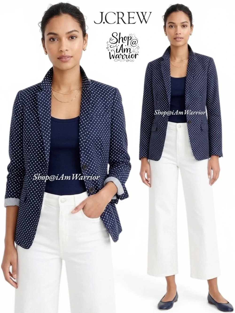 J.Crew navy Regent one button micro polka dot blazer *shop@iamwarrior
